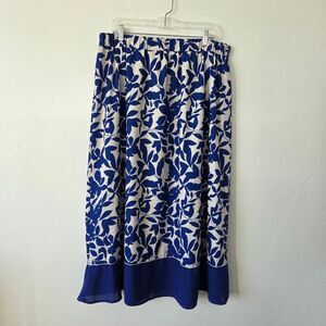 Blue White Tropical Print Maxi Skirt Botanical Vacation Leaf Beach Coastal 2XL